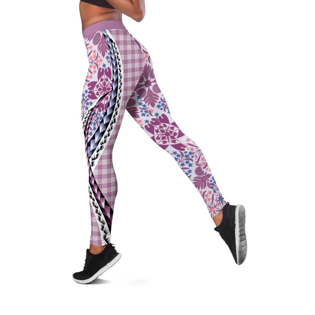 Aloha Vintage Palaka Floral Hawaiian Quilt Leggings Akala Motif - Polynesian Pride