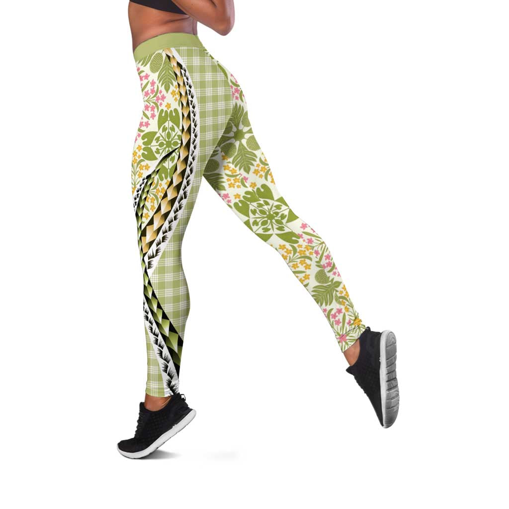 Aloha Vintage Palaka Floral Hawaiian Quilt Leggings Omaomao Motif - Polynesian Pride