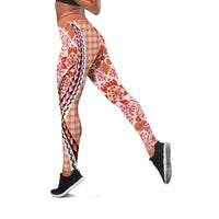 Aloha Vintage Palaka Floral Hawaiian Quilt Leggings Ulaula Motif - Polynesian Pride