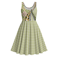 Aloha Vintage Palaka Floral Hawaiian Quilt Midi Dress Omaomao Motif LT9 Lime - Polynesian Pride