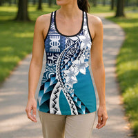 Aloha Vintage Plumeria Hawaiian Tapa Pattern Hollow Tank Top Blue Hawaiian Tapa Pattern - Polynesian Pride
