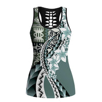 Aloha Vintage Plumeria Hawaiian Tapa Pattern Hollow Tank Top Dark Turquoise Hawaiian Tapa Pattern LT9 Female Turquoise - Polynesian Pride