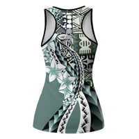 Aloha Vintage Plumeria Hawaiian Tapa Pattern Hollow Tank Top Dark Turquoise Hawaiian Tapa Pattern LT9 - Polynesian Pride