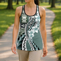 Aloha Vintage Plumeria Hawaiian Tapa Pattern Hollow Tank Top Dark Turquoise Hawaiian Tapa Pattern LT9 - Polynesian Pride