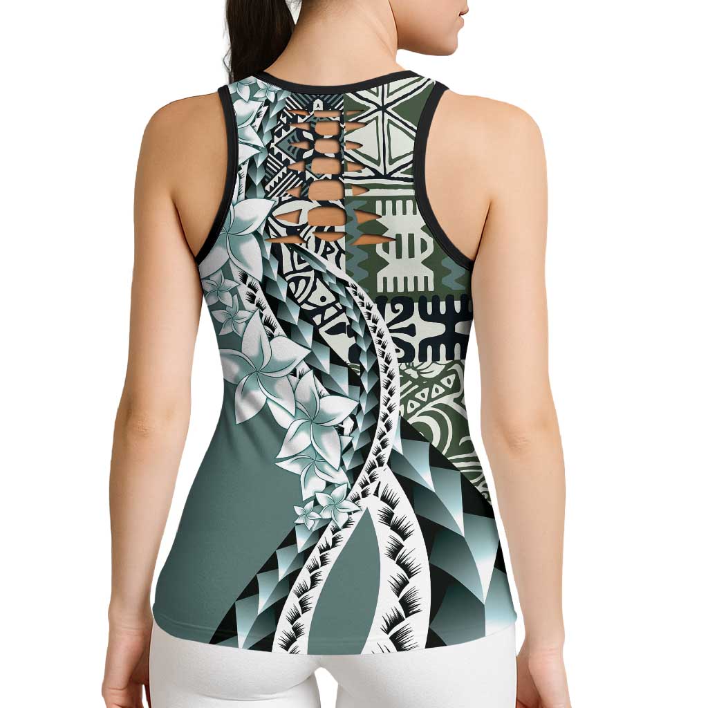 Aloha Vintage Plumeria Hawaiian Tapa Pattern Hollow Tank Top Dark Turquoise Hawaiian Tapa Pattern LT9 - Polynesian Pride