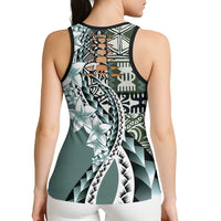 Aloha Vintage Plumeria Hawaiian Tapa Pattern Hollow Tank Top Dark Turquoise Hawaiian Tapa Pattern LT9 - Polynesian Pride