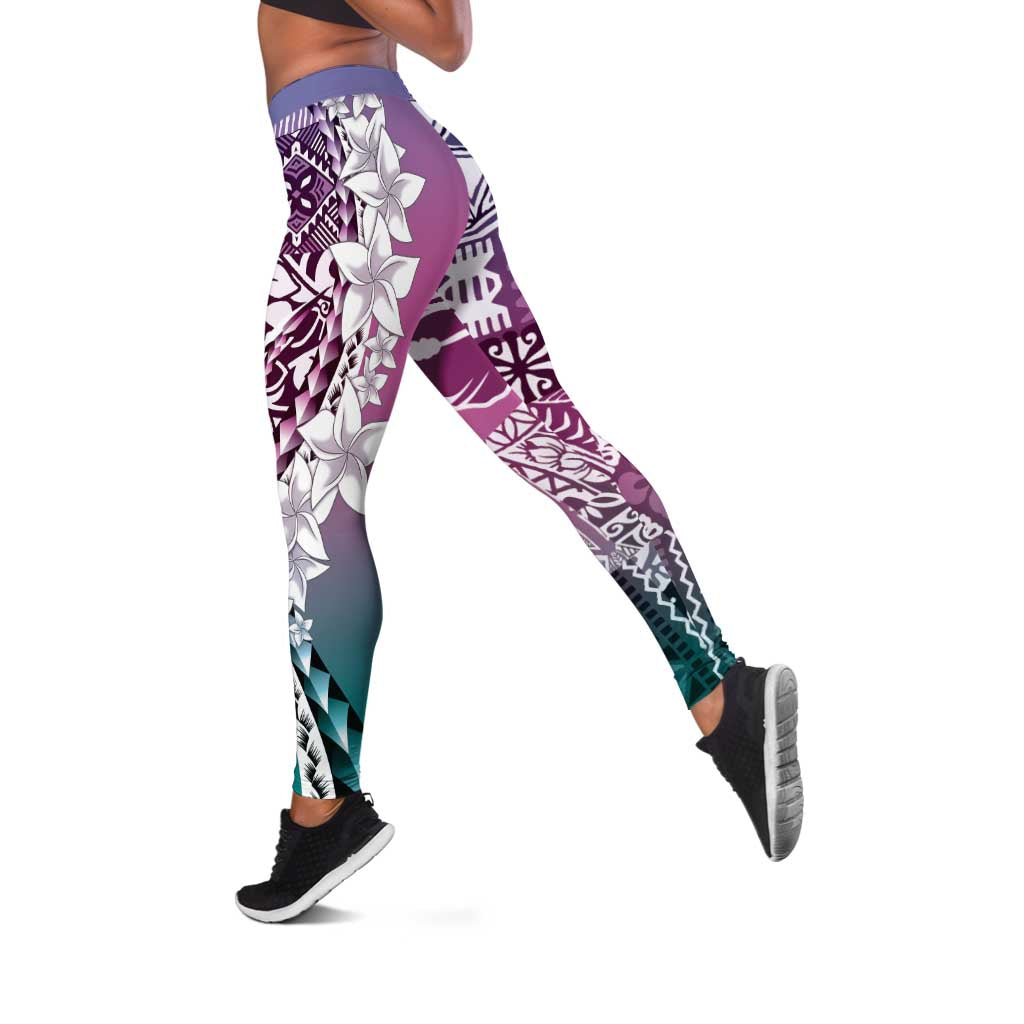 Aloha Vintage Plumeria Hawaiian Tapa Pattern Leggings Gradient Hawaiian Tapa Pattern - Polynesian Pride