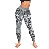 Aloha Vintage Plumeria Hawaiian Tapa Pattern Leggings Gray Hawaiian Tapa Pattern - Polynesian Pride