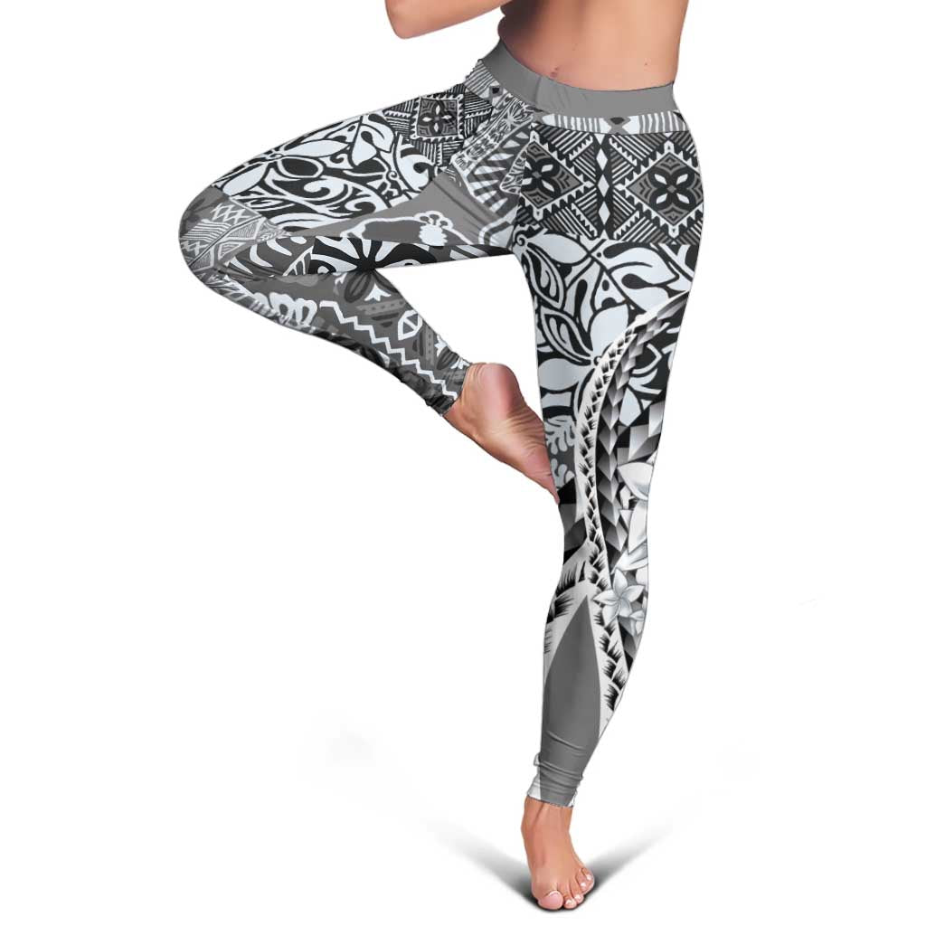 Aloha Vintage Plumeria Hawaiian Tapa Pattern Leggings Gray Hawaiian Tapa Pattern - Polynesian Pride