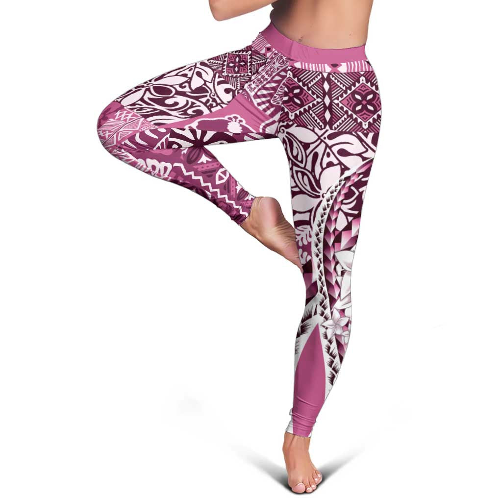Aloha Vintage Plumeria Hawaiian Tapa Pattern Leggings Pink Hawaiian Tapa Pattern - Polynesian Pride