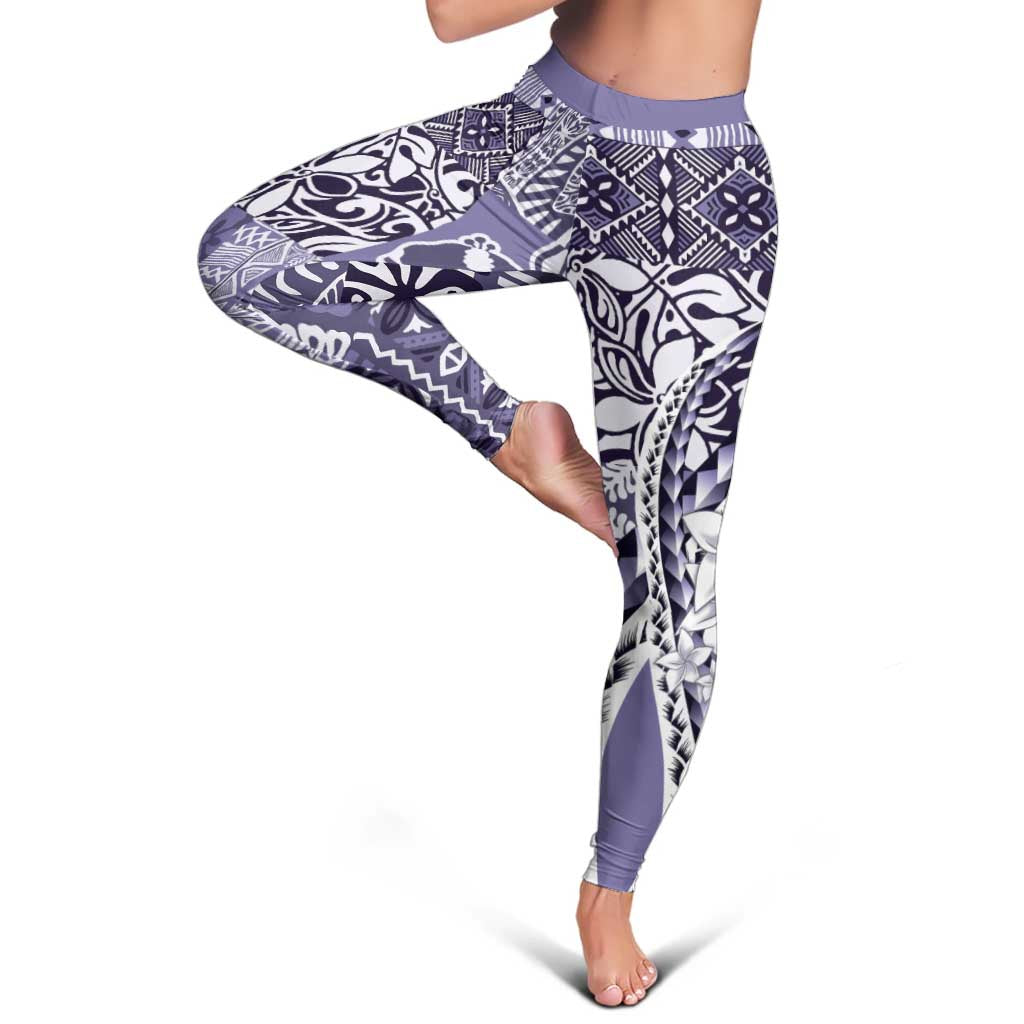 Aloha Vintage Plumeria Hawaiian Tapa Pattern Leggings Purple Hawaiian Tapa Pattern - Polynesian Pride