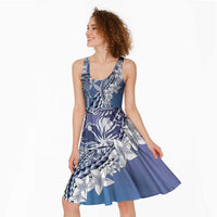 Aloha Vintage Plumeria Hawaiian Tapa Pattern Midi Dress Blue Hawaiian Tapa Pattern - Polynesian Pride