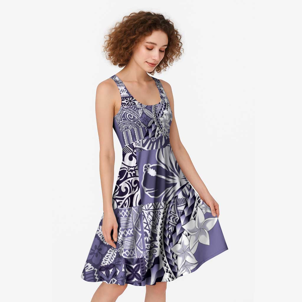 Aloha Vintage Plumeria Hawaiian Tapa Pattern Midi Dress Purple Hawaiian Tapa Pattern - Polynesian Pride