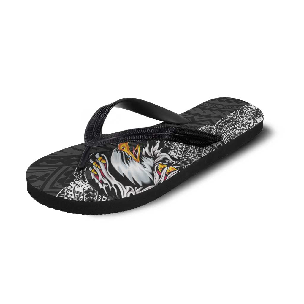 American Samoa Flip Flops Tribal Tattoo with Eagle Black