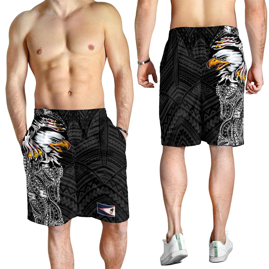 American Samoa Shorts for Men Tribal Tattoo with Eagle Black