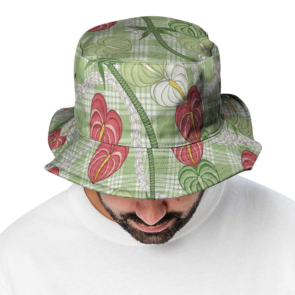 Anthurium Pikake Ti Leaf Palaka Bucket Hat Green Version