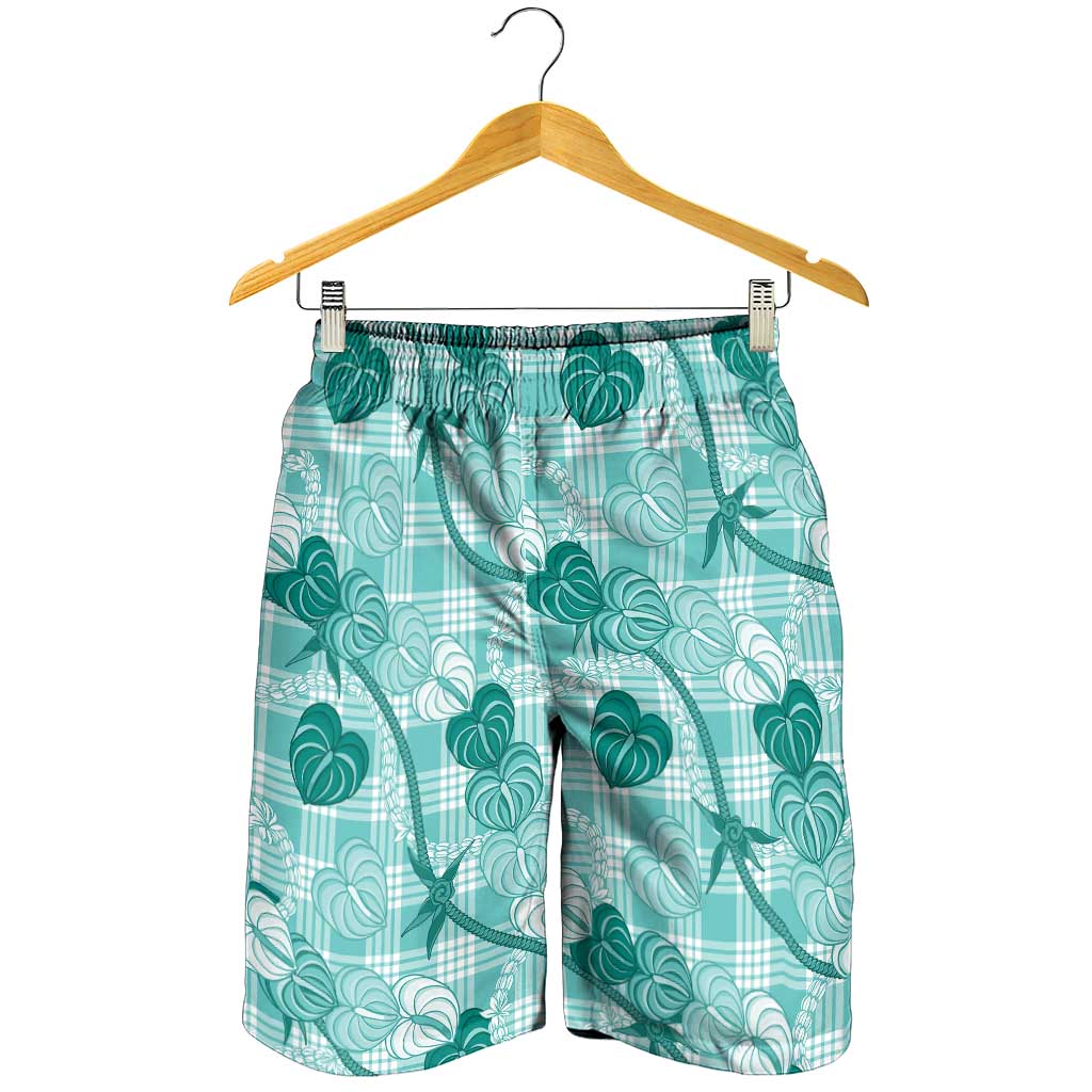 Anthurium Pikake Ti Leaf Palaka Shorts for Men Turquoise Version
