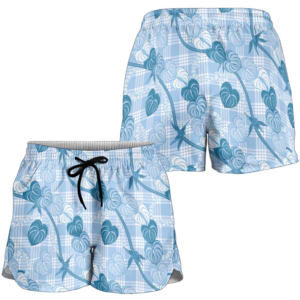 Anthurium Pikake Ti Leaf Palaka Shorts for Women Blue Version
