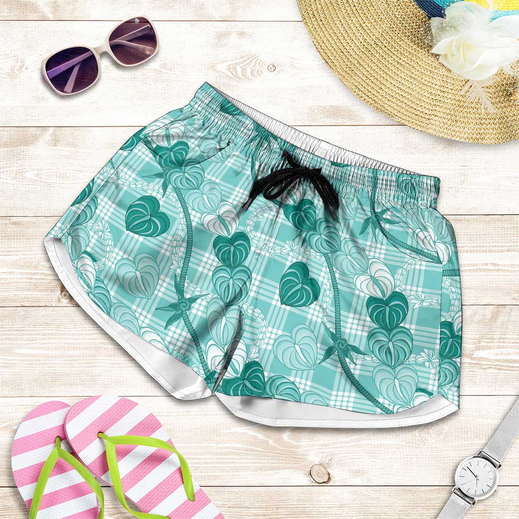 Anthurium Pikake Ti Leaf Palaka Shorts for Women Turquoise Version