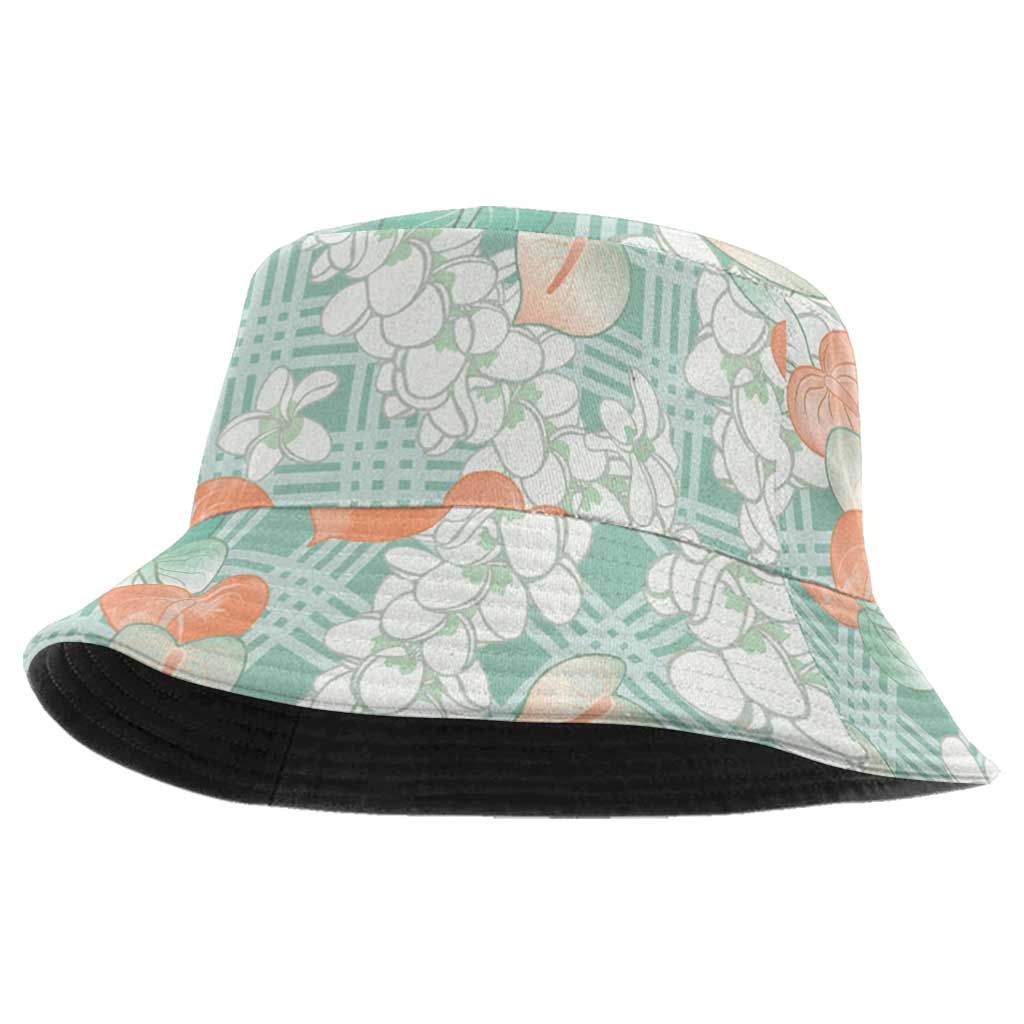 Anthurium Plumeria Lei Pastel Bucket Hat Teal Hawaiian Splendid Palaka