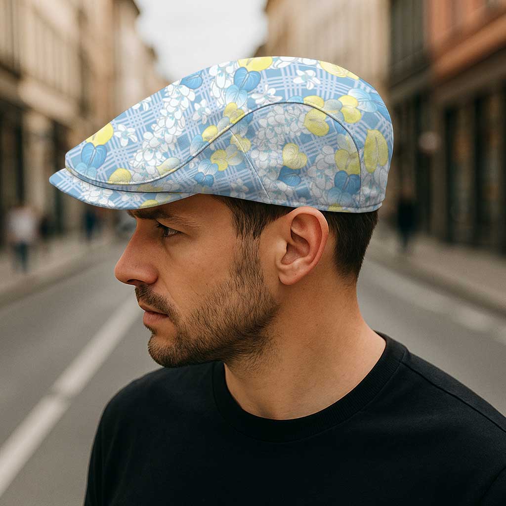 Anthurium Plumeria Lei Pastel Jeff Hat Blue Hawaiian Splendid Palaka LT01 - Polynesian Pride