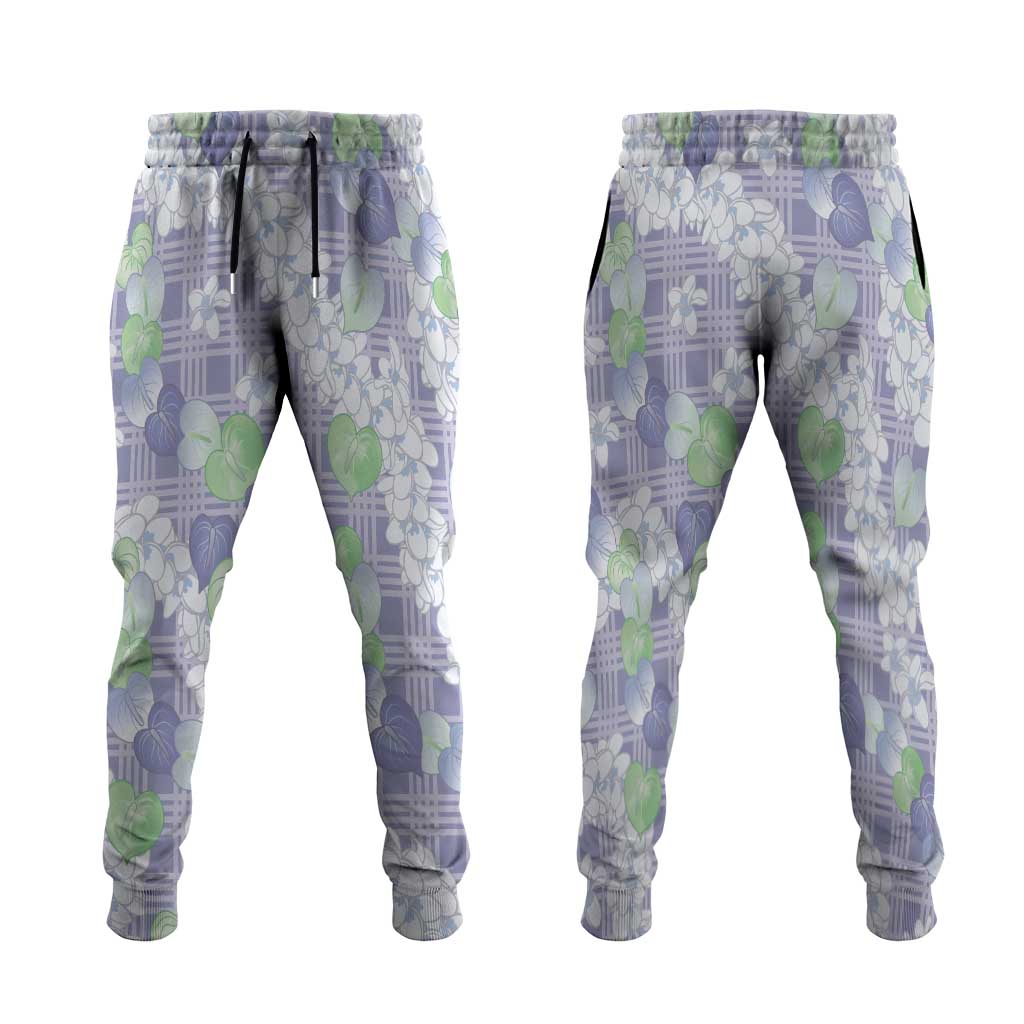 Anthurium Plumeria Lei Pastel Jogger Pants Purple Hawaiian Splendid Palaka