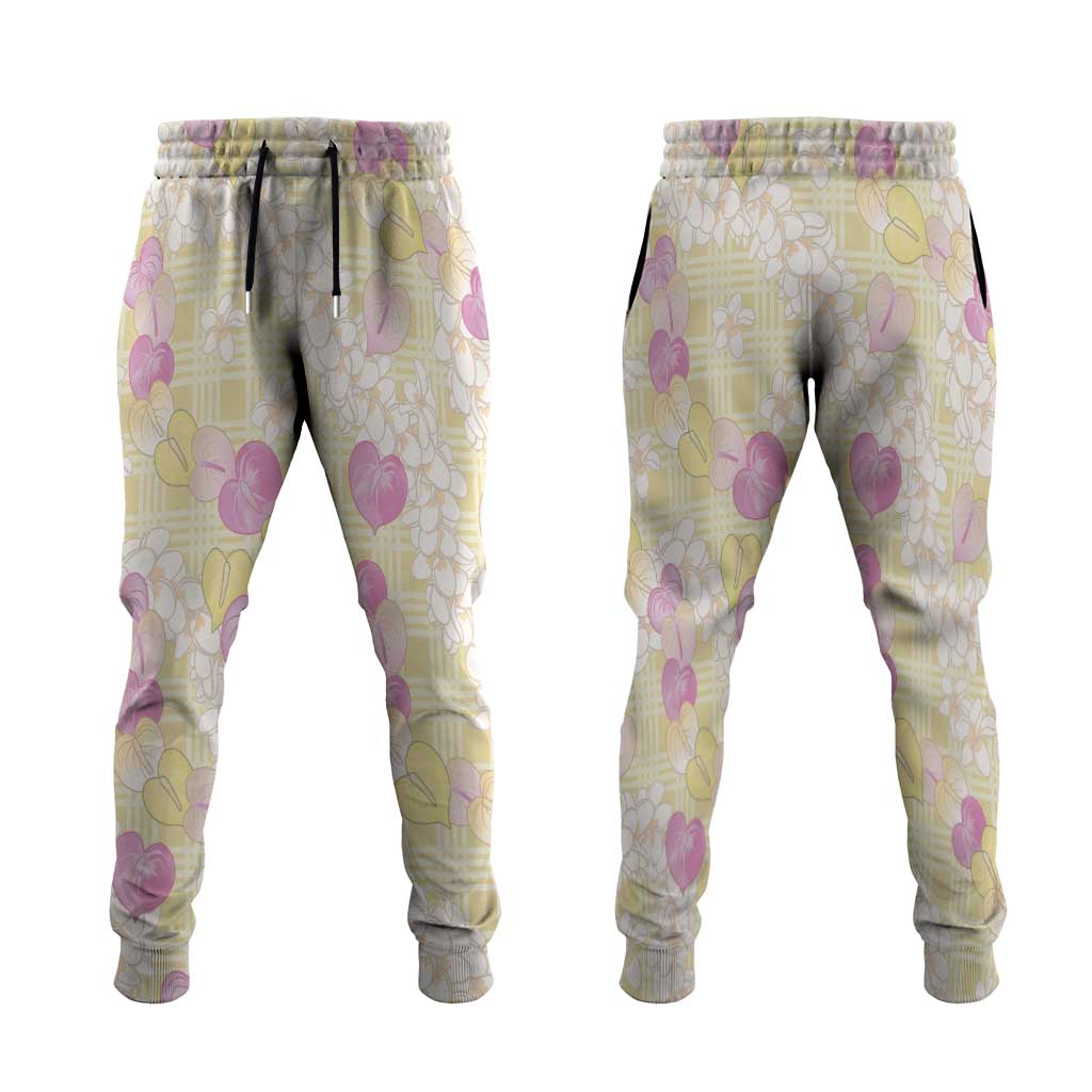 Anthurium Plumeria Lei Pastel Jogger Pants Yellow Hawaiian Splendid Palaka