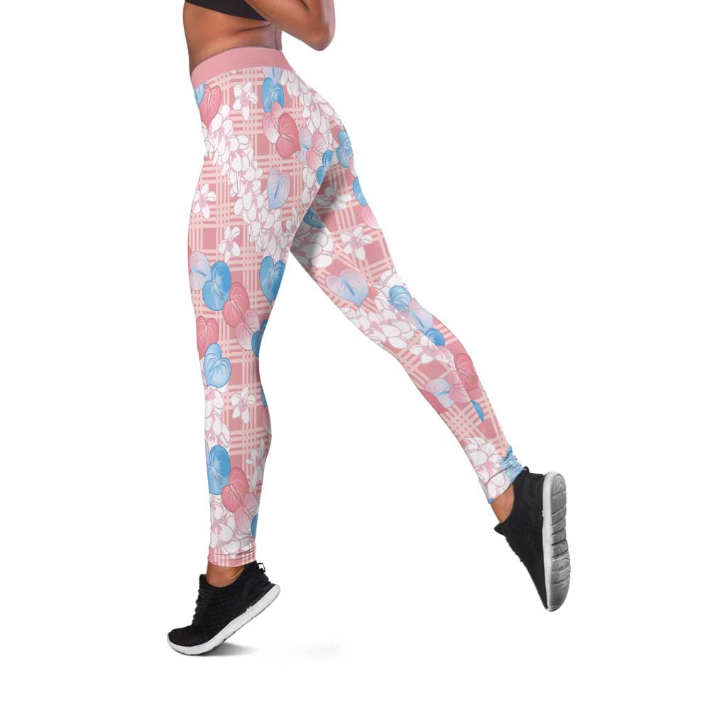 Anthurium Plumeria Lei Pastel Leggings Pink Hawaiian Splendid Palaka LT01 Pink - Polynesian Pride