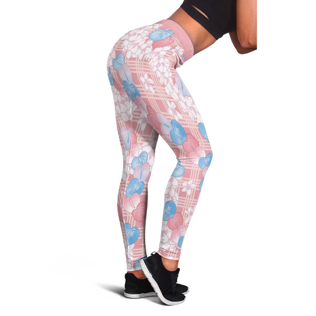 Anthurium Plumeria Lei Pastel Leggings Pink Hawaiian Splendid Palaka LT01 - Polynesian Pride
