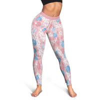 Anthurium Plumeria Lei Pastel Leggings Pink Hawaiian Splendid Palaka LT01 - Polynesian Pride