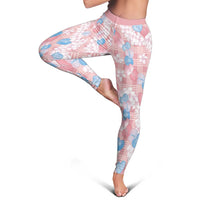 Anthurium Plumeria Lei Pastel Leggings Pink Hawaiian Splendid Palaka LT01 - Polynesian Pride