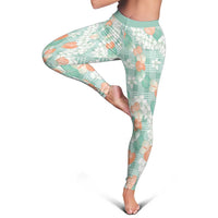 Anthurium Plumeria Lei Pastel Leggings Teal Hawaiian Splendid Palaka LT01 - Polynesian Pride
