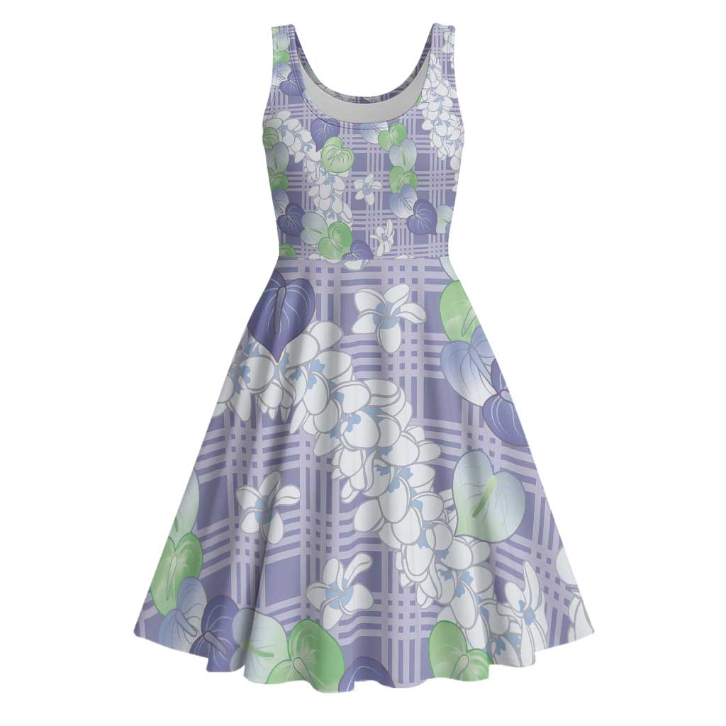 Anthurium Plumeria Lei Pastel Midi Dress Purple Hawaiian Splendid Palaka