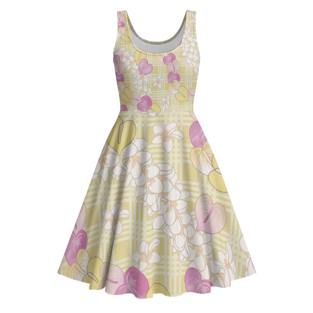 Anthurium Plumeria Lei Pastel Midi Dress Yellow Hawaiian Splendid Palaka