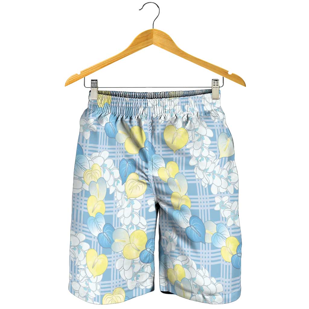Anthurium Plumeria Lei Pastel Shorts for Men Blue Hawaiian Splendid Palaka