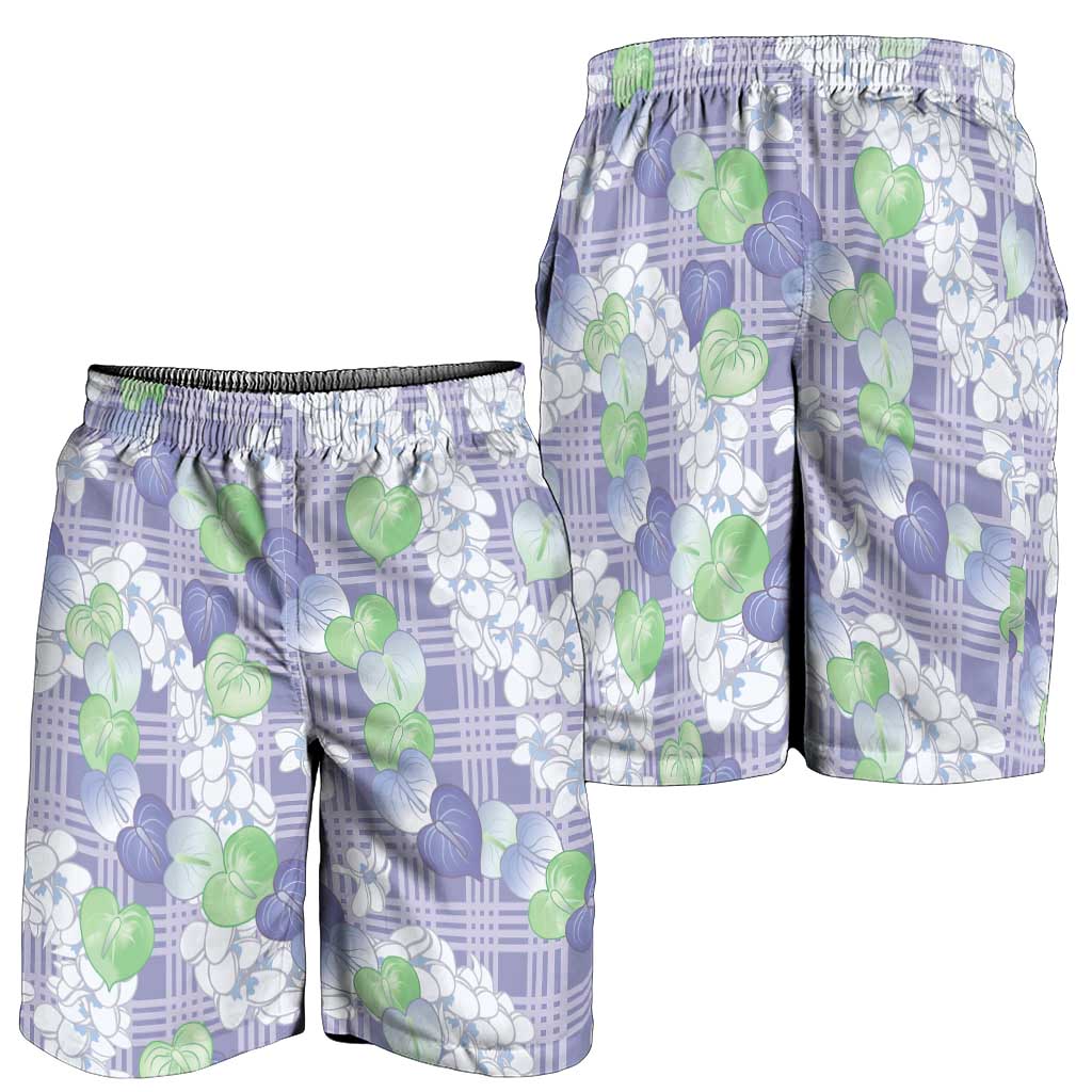 Anthurium Plumeria Lei Pastel Shorts for Men Purple Hawaiian Splendid Palaka LT01 - Polynesian Pride