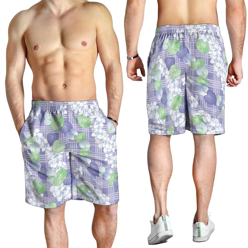 Anthurium Plumeria Lei Pastel Shorts for Men Purple Hawaiian Splendid Palaka LT01 - Polynesian Pride
