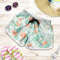 Anthurium Plumeria Lei Pastel Shorts for Women Teal Hawaiian Splendid Palaka