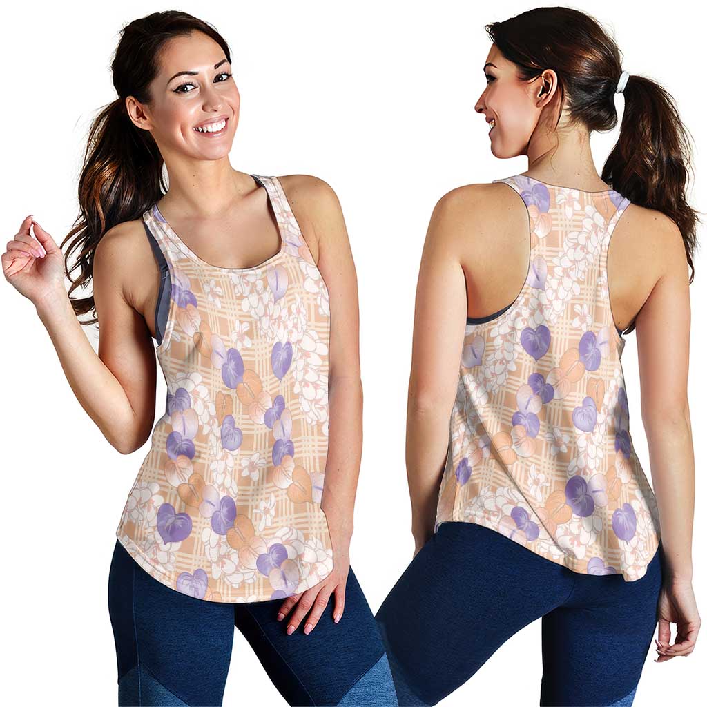 Anthurium Plumeria Lei Pastel Women Racerback Tank Orange Hawaiian Splendid Palaka