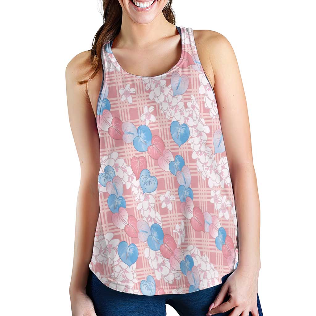 Anthurium Plumeria Lei Pastel Women Racerback Tank Pink Hawaiian Splendid Palaka