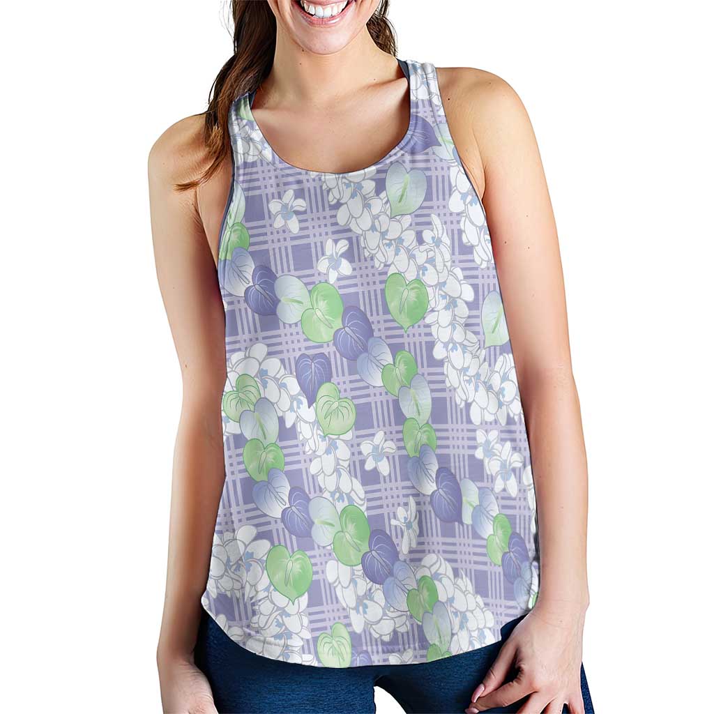 Anthurium Plumeria Lei Pastel Women Racerback Tank Purple Hawaiian Splendid Palaka
