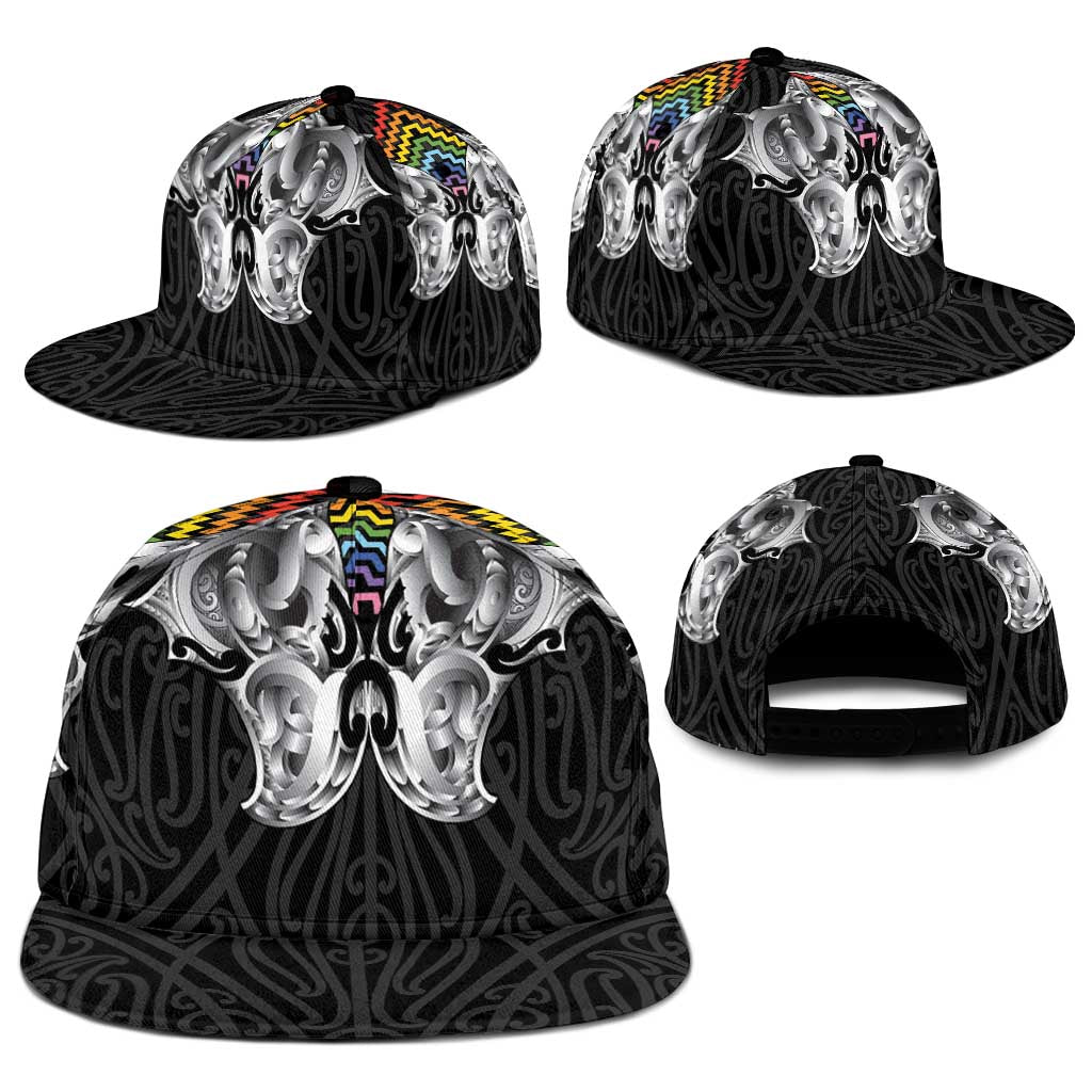 Aotearoa Kowhaiwhai Poutama Rainbow Motif Snapback Cap
