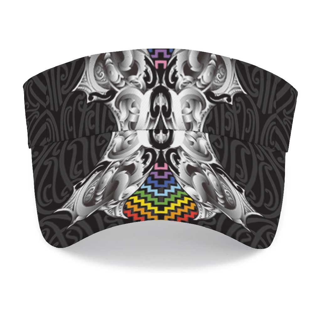 Aotearoa Kowhaiwhai Poutama Rainbow Motif Sun Visor Cap