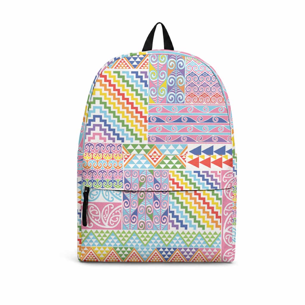 Aotearoa Kowhaiwhai Taniko Patchwork Rainbow Motifs Backpack LT9 Rainbow - Polynesian Pride