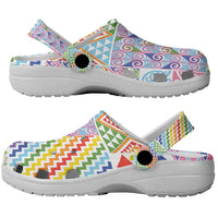 Aotearoa Kowhaiwhai Taniko Patchwork Rainbow Motifs Clogs Shoes