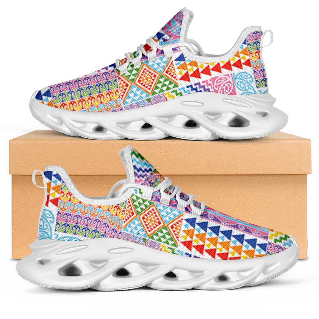 Aotearoa Kowhaiwhai Taniko Patchwork Rainbow Motifs Clunky Sneakers