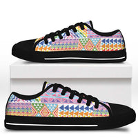 Aotearoa Kowhaiwhai Taniko Patchwork Rainbow Motifs Low Top Shoes