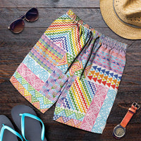 Aotearoa Kowhaiwhai Taniko Patchwork Rainbow Motifs Shorts for Men