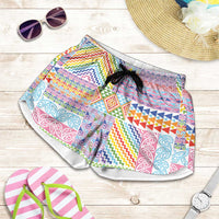 Aotearoa Kowhaiwhai Taniko Patchwork Rainbow Motifs Shorts for Women