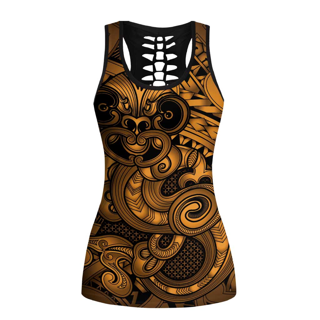Aotearoa Maori Hei Tiki Hollow Tank Top Koura Kowhaiwhai Puhoro Motif LT9 Female Gold - Polynesian Pride